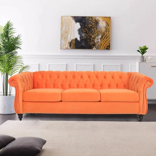 Miniatura 12 de LEVNARY Sillón Chesterfield de Terciopelo, Sillón Individual de Estilo Moderno de Mediados del Siglo con Respaldo de Botones y Decoración con Beige