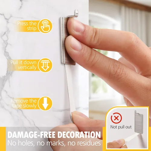 Miniatura 3 de LuBanSir Ganchos para colgar cuadros de pared sin clavos, paquete de 12 ganchos adhesivos de metal con 16 tiras para fotos pequeñas, arte y espejos
