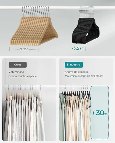 Miniatura 4 de SONGMICS UCRF029B05 - Paquete de 50 ganchos de terciopelo antideslizantes para trajes con muescas para el hombro, barra para pantalones, gancho