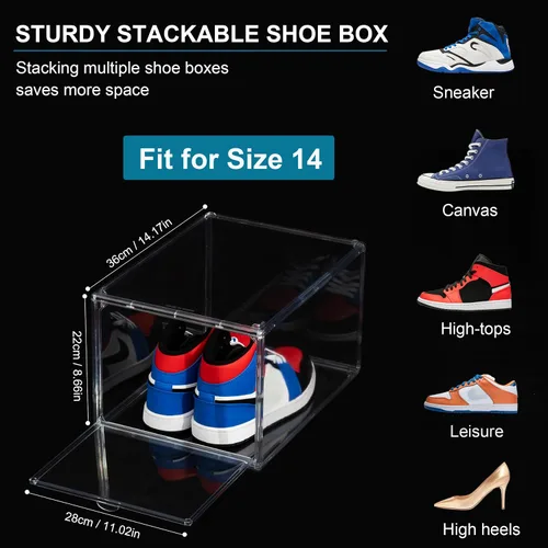 Miniatura 6 de Paquete de 12 cajas para zapatos, contenedor de caja para zapatillas de plástico acrílico transparente apilable, caja organizadora de zapatos