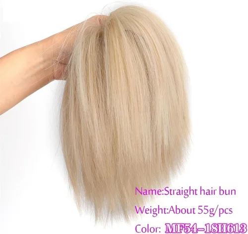Miniatura 11 de GRFIT Extensiones de moño de cabello sintético con moño, desordenado, esponjoso, lacio, banda elástica, moño para mujer, extensiones de moño