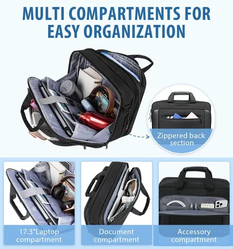 Miniatura 6 de EMPSIGN Maletín para computadora portátil, bolsa de 17.3 pulgadas para computadora portátil, bolsa de mensajero expandible para hombres y mujeres