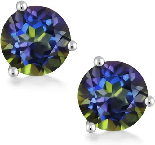 Miniatura 122 de Gem Stone King Aretes de oro de 14 quilates, 0.236 in, piedra natal redonda, Martini, 3 puntas, aretes de oro para mujer
