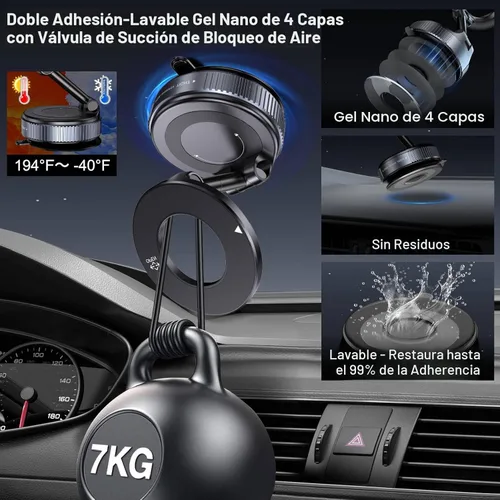 Miniatura 3 de Jikasho Soporte magnético para teléfono con succión al vacío, plegable y retráctil, soporte de teléfono con ventosa manos libres