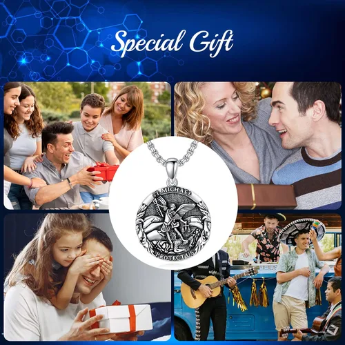 Miniatura 28 de CEKAMA - Collar de plata de ley 925 con dije de amuleto para hombres y mujeres, con cadena de 0.098 in, 22 pulgadas + 2 pulgadas
