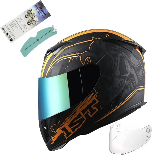 Miniatura 7 de Casco integral para motocicleta 1Storm con diseño de cráneo rey en mate negro + una visera transparente extra: HJK311 Negro mate
