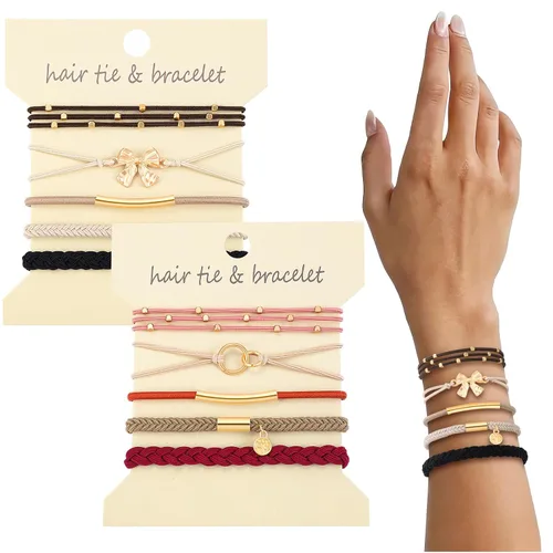 Miniatura 8 de DIYDEC 10 Ligas para el Cabello Pulsera para Mujeres 5 Estilos Suaves Trenzadas Boho Bandas para el Cabello Elásticas Sin Daño Ligas para el Cabello