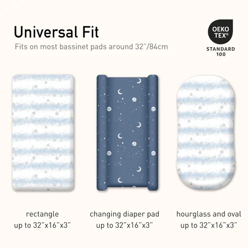 Miniatura 3 de Gllquen Baby Juego de 2 sábanas de moisés, transpirable, acogedora, ajuste universal, para colchón estándar ovalado, rectangular, para bebé, niño