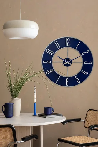Miniatura 4 de Bulova Reloj de pared de gran tamaño de acero azul, modelo C4809, 27 pulgadas de diámetro, elegante acabado plateado y azul, diseño contemporáneo