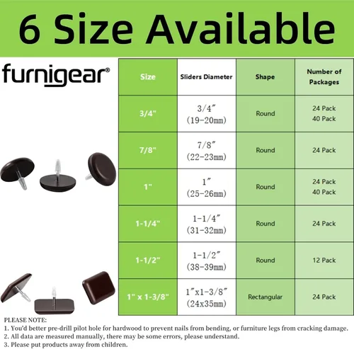 Miniatura 3 de Furniture Glides Sliders-Furnigear PTFE (teflón) para mover patas de silla, deslizadores para alfombras y superficies de madera dura, mueve tus