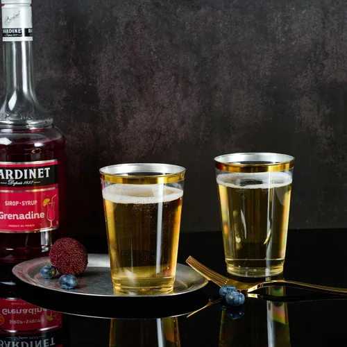 Miniatura 3 de FOCUSLINE Paquete de 100 vasos de plástico de 12 onzas con borde dorado, vasos transparentes de 12 onzas, vasos duros desechables elegantes y Borde