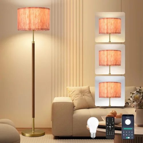 Miniatura 11 de Lámpara de pie de arco con mesa y estantes, lámparas de pie de cristal para sala de estar, regulable, elegante, moderna, LED, lámpara de pie
