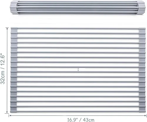 Miniatura 9 de iPEGTOP Escurreplatos de cocina en fregadero, inoxidable, en encimera o extensibles sobre el fregadero con soporte para utensilios negro, acero