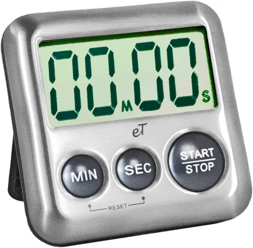 Temporizador de cocina digital elegante de acero inoxidable - Carbón - Parte posterior magnética fuerte - Soporte de patada - Alarma fuerte -