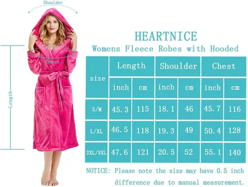 Miniatura 8 de HEARTNICE Bata de forro polar con capucha para mujer, bata de baño suave para mujer, bonito abrigo largo para casa