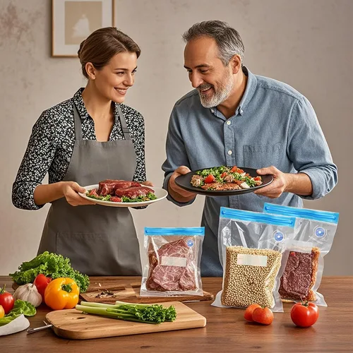 Miniatura 6 de Bolsas Sous Vide de 27 unidades, sin BPA, reutilizables, almacenamiento de alimentos de doble capa (11 x 10 pulgadas) para cocinar, almacenar