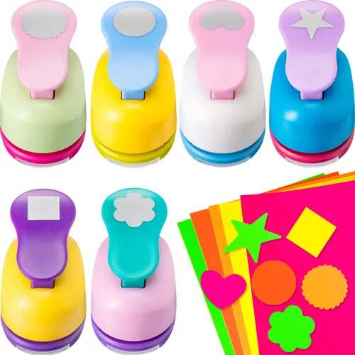 CHENGU 16 perforadores de papel para manualidades, perforadores para álbumes de recortes con papel adhesivo para manualidades, redondos, estrellas,