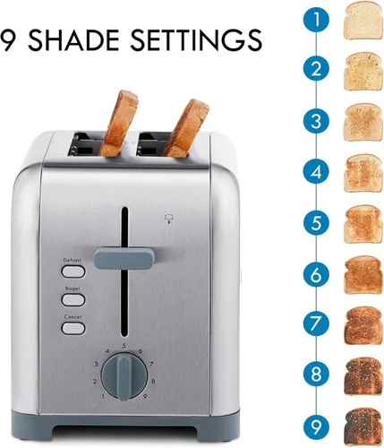 Miniatura 4 de Kenmore - Tostadora de 2 rebanadas, acero inoxidable, ranuras extra anchas, funciones de bagel y descongelación, 9 niveles de tostado, bandeja