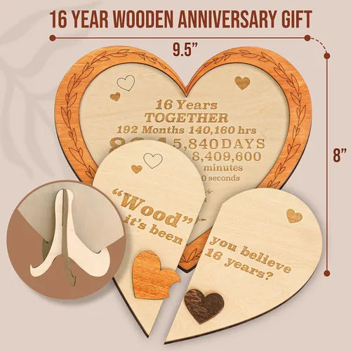 Miniatura 2 de STOFINITY Regalos de madera de aniversario de 16 años para ella y él, regalos de boda 16 aniversario para marido y esposa, aniversario para parejas
