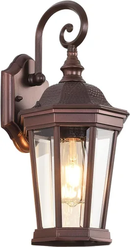 Linterna de Pared Exterior, Accesorios de Luz de Pared al Aire Libre Resistente al Agua, Apliques de Porche de Aluminio Marrón con Enchufes E26 y