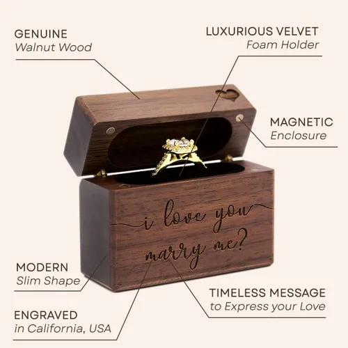 Miniatura 15 de MUUJEE You Are My Universe Engraved Wooden Ring Box, Slim Engagement Proposal Ring Holder, Wedding Ceremony Ring Bearer Box, Fiance Gift Ideas
