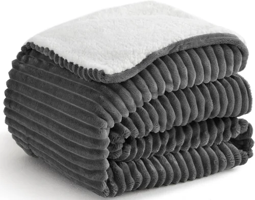 Miniatura 15 de Manta Sherpa para sofá, súper suave y gruesa, manta blanca, mantas cálidas para invierno, manta mullida para sofá cama, forro polar a rayas, crema