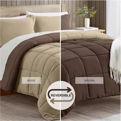 Miniatura 4 de satisomnia Juego de edredón de tamaño King, edredón de cama marrón tamaño King, edredón de cama alternativo de plumón de 3 piezas, ligero, suave