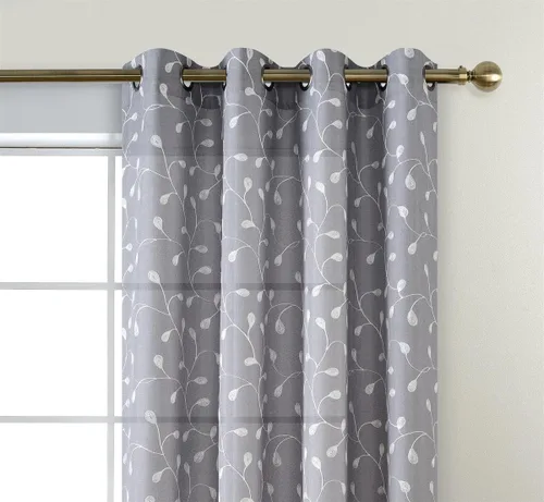 Miniatura 20 de Miuco - Cortinas con ojales de lino sintético, semitransparentes, bordadas con flores, para sala de estar Blanco puro