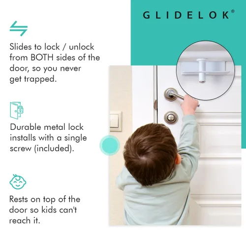 Miniatura 3 de GlideLok 1 paquete de cerradura superior de seguridad para niños Cerradura de acceso desde cualquier lado de la puerta para puertas interiores