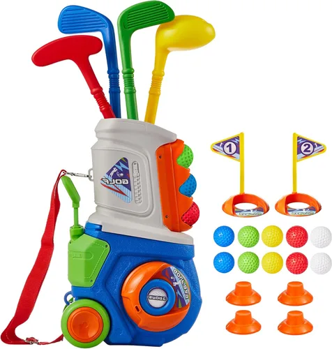 PJG Juego de golf para niños pequeños, palos de golf de plástico para niños de 1, 2, 3, 4, 5 años con 4 palos de golf y 10 pelotas, juguetes de golf