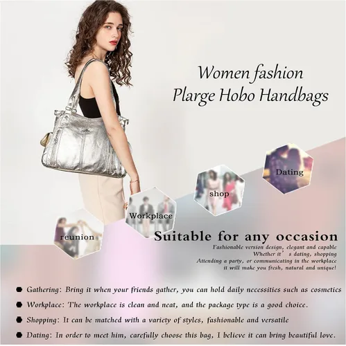 Miniatura 9 de Angel Kiss Bolsos para mujer con tiras en la parte superior, bolso estilo Hobo, bolsas de hombro espaciosas y casuales, cartera estilo Tote de PU