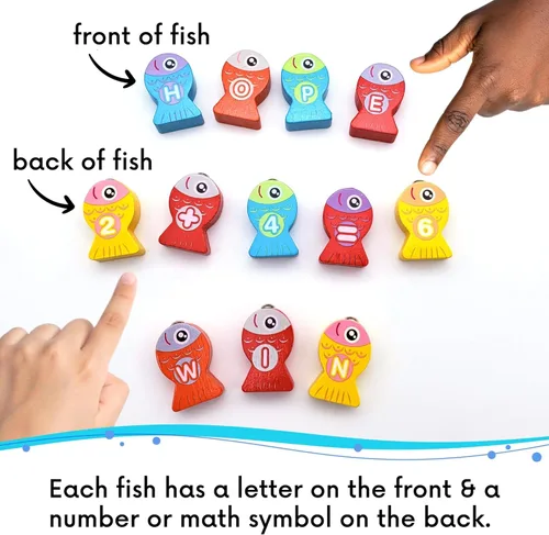 Miniatura 4 de Juguete magnético de pesca del alfabeto – letras, números y 2 cañas de pesca – Juguetes de aprendizaje del alfabeto y matemáticas – Juego de pesca