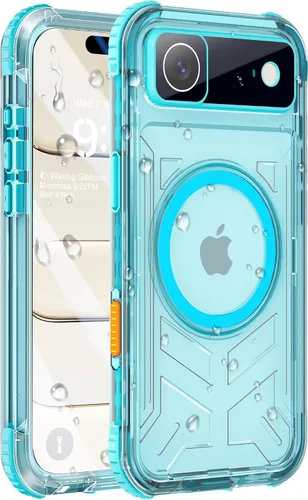Miniatura 15 de Funda impermeable para iPhone 15 con Magsafe, protector de pantalla, cordón, IP68 militar de cuerpo completo a prueba de golpes, para deportes