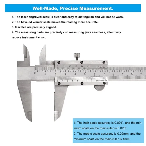 Miniatura 3 de Calibre Vernier micrómetro de 0-6 pulgadas, herramienta de medición de precisión de acero inoxidable (pulgadas/métrico), medida
