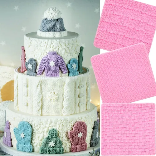 Miniatura 5 de Fondant - Moldes de silicona para chocolate, para tejer con botón (5 unidades), diseño de suéter con textura de impresión de punto para baby shower