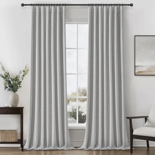 Miniatura 53 de Cortinas opacas extraanchas, 2 paneles para puertas corredizas de vidrio, moderna mezcla de lino plisado pesado, piso a techo, ventanas grandes, 70
