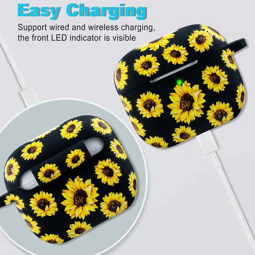 Miniatura 4 de Funda de silicona para Airpods 3 de 3ª generación, funda suave y flexible para AirPod 3, para mujeres y niñas, con llavero, girasol