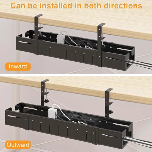 Miniatura 5 de REALINN Bandeja de organización de cables para debajo del escritorio, color negro, expandible de 25.27 a 38.66 pulgadas, resistente cable