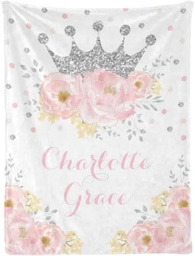 Miniatura 12 de Mantas de bebé personalizadas con nombre, mantas de bebé personalizadas para niñas, regalos de bebé, manta personalizada con corona de princesa