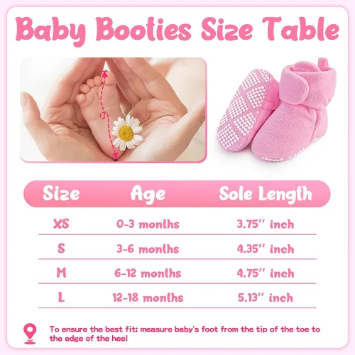 Miniatura 4 de Pro Goleem Fleece Baby Booties - Warm Cozy Baby Slippers, Easy to Put on, Soft Newborn Booties Non-Slip Adjustable Fuzzy Baby Shoes for Girls and