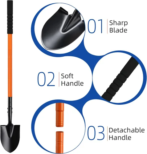 Miniatura 7 de Pala Pequeña para Cavar con Mango de Metal, Pala de Jardín de 111 cm de Resistencia, Ideal para Jardinería, Escarbado, Plantación, Acampada