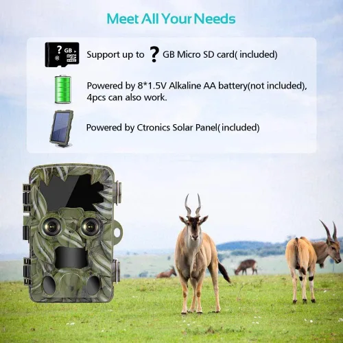 Miniatura 8 de Cámara de rastro de doble lente con visión nocturna Starlight 4K 20MP Wildlife Game Camera con 0.2s activado por movimiento IP66 impermeable cámara