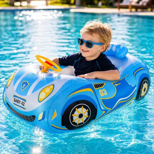 Baby Pool Float Toddler Floaties 3D Car Baby Float for 12-48 Months Inflatable Heavy Duty 0.35mm PVC Seat Boat Pool Toys Float No Flip Swimming