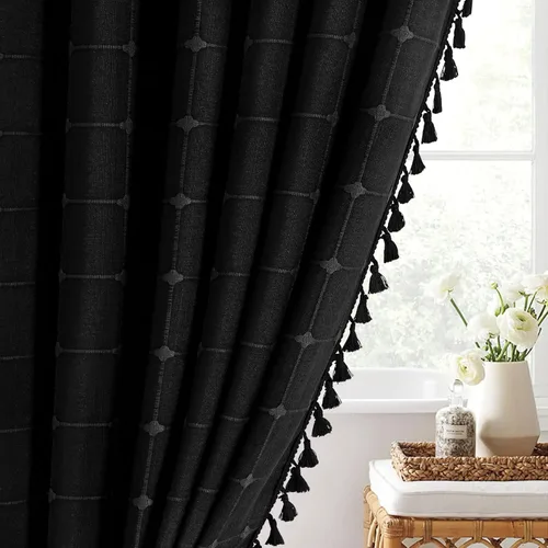 Miniatura 7 de MitoVilla Juego de cortina de ducha pequeña de 36 x 72 pulgadas, cortinas de ducha de tela de lino de poliéster estrecha para decoración de baño