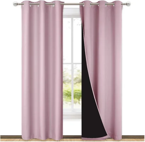 NICETOWN Paneles de cortina 100 % opacos, cortinas que bloquean el calor y el frío con forro negro para el cuarto de los niños, cortinas con Rosa