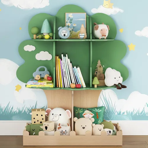 Miniatura 7 de Curipeer Estantería de dinosaurio para niños, estantería de 2 niveles para niños, estantería para bebés y almacenamiento de juguetes, estantería