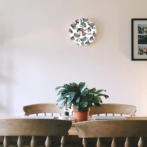 Miniatura 5 de Reloj de pared de madera con fruta de verano con sandía dulce, reloj de escritorio de regalo para niños y niñas, cuarzo de calidad, sin tictac
