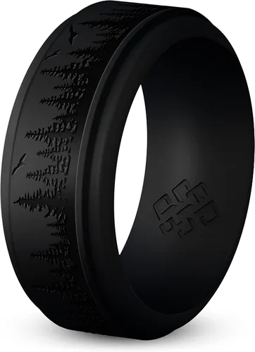 Miniatura 32 de Knot Theory Anillo de silicona para hombre, grabado de montaña, ondas, bosque, ancho de banda de 0.315 pulgadas, transpirable, ajuste cómodo
