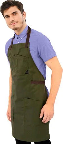Miniatura 10 de Under NY Sky Delantal de chef – Sarga profesional gris real – Correas de algodón – Bolsillos inteligentes – Ajustable para hombres y mujeres
