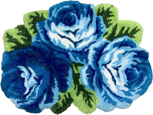 Miniatura 14 de Alfombrilla Abreeze con 4 rosas, alfombrillas con diseño de flores azul, hecha a mano, antideslizante (no se desliza), alfombrilla moderna, de puede